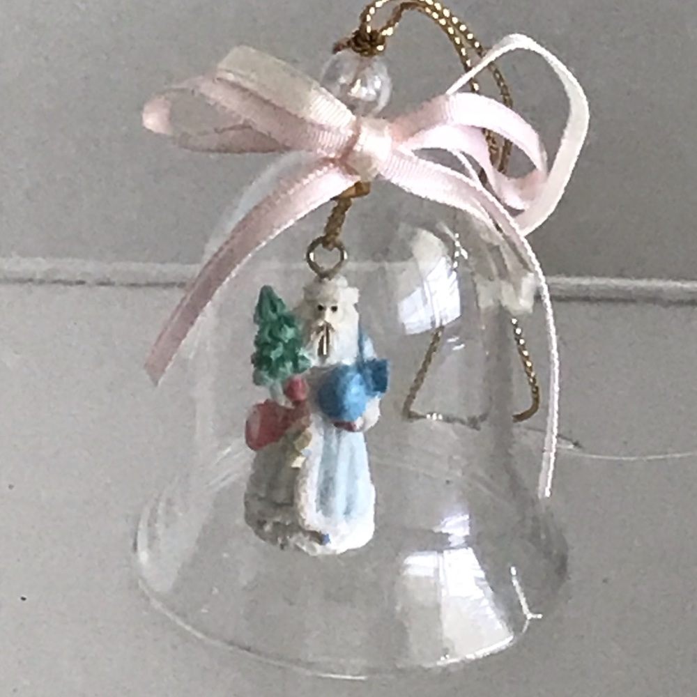 Mini Santa Clause Glass Bell Christmas Ornament - Made In Taiwan R.O.C. -Vintage